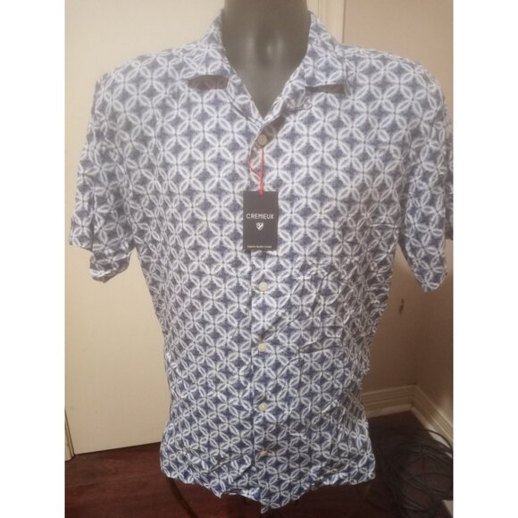 Men's Cremieux Short Sleeve Buton Up Shirt Large L Blue Diamond Print Rayon NWT - Picture 1 of 14